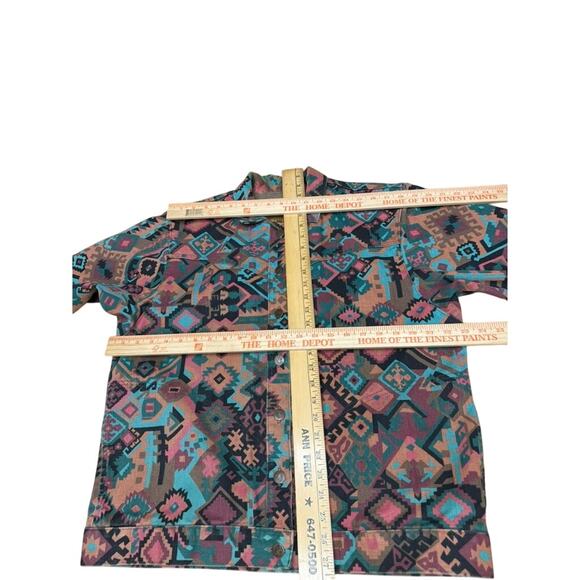 "GOTCHA COVERED" Aztec Print Denim Jean Jacket Womens SZ M VTG Cowgirl Rodeo - Picture 5 of 12